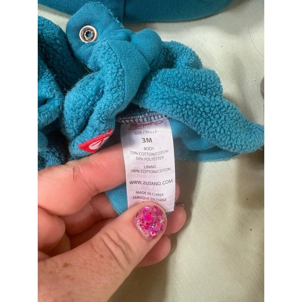 Zatano baby booties with blue hats size 3 months 2 sets with gray blue
